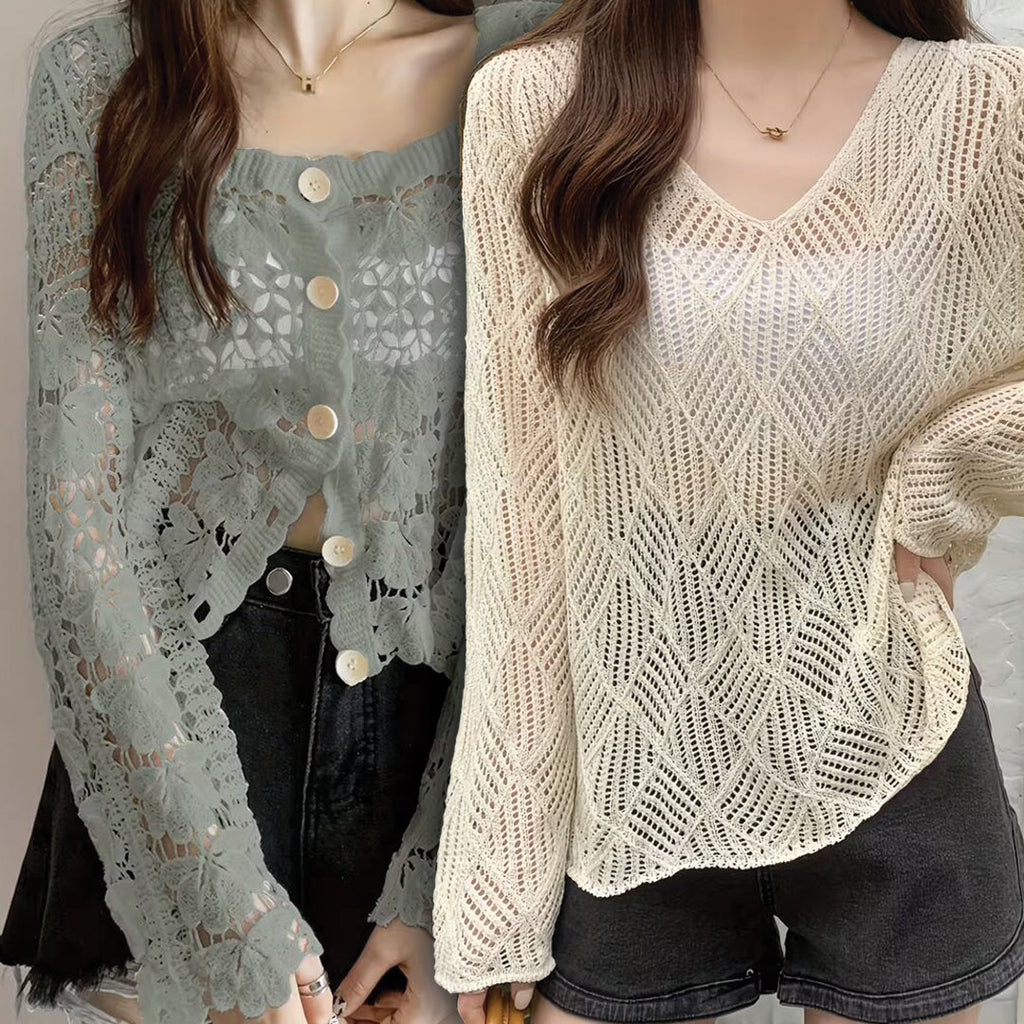 Women's Lightweight Lace- Long Sleeve Top Pack of 2 ( CRC-13)