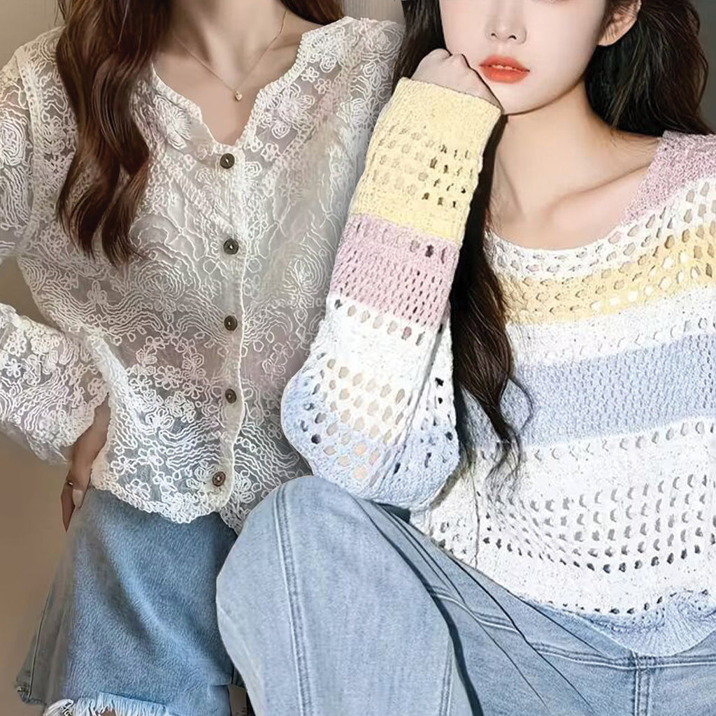 Women's Lightweight Lace- Long Sleeve Top Pack of 2 ( CRC-1)