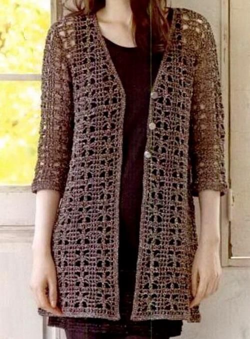 Women'S Full length Crochet V-Neck Cardigan Vest