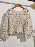 Lace Floral False Collar Puff Long Sleeve Lapel Accessories for Women white