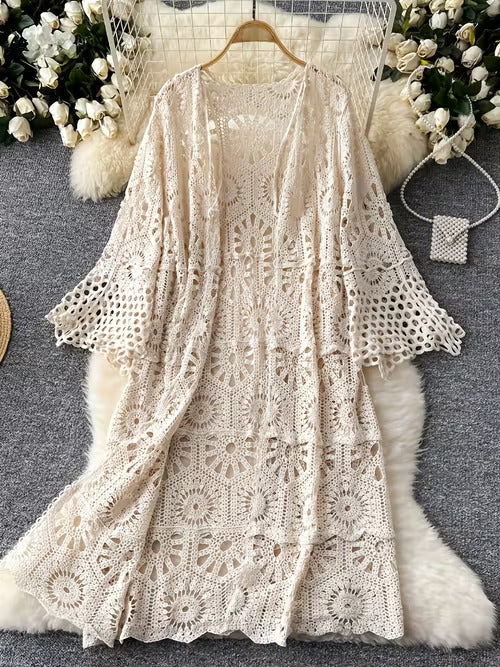 Women's Lace Beach Cover Up Embroidered Coverups Full Sleeve