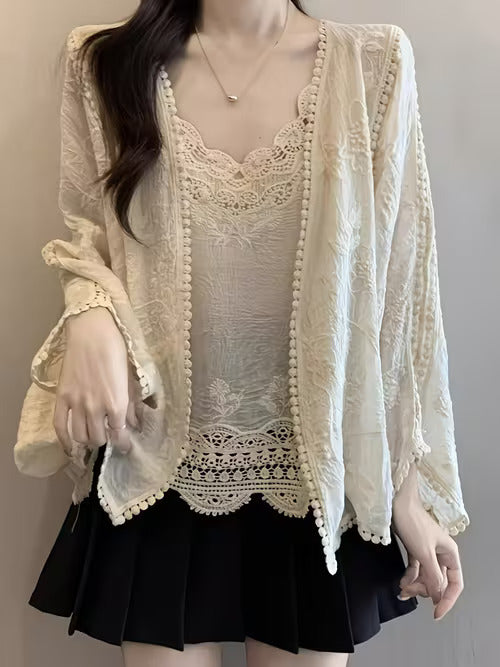 Women Elegant Full Sleeve Lace Beach Cover Up