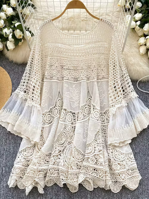 Women White Net Lace Crop Top