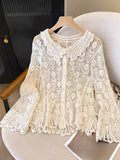 Women Crochet Cardigan Hollowed Beach Cover Up Tops For Women Swimming Beach White
