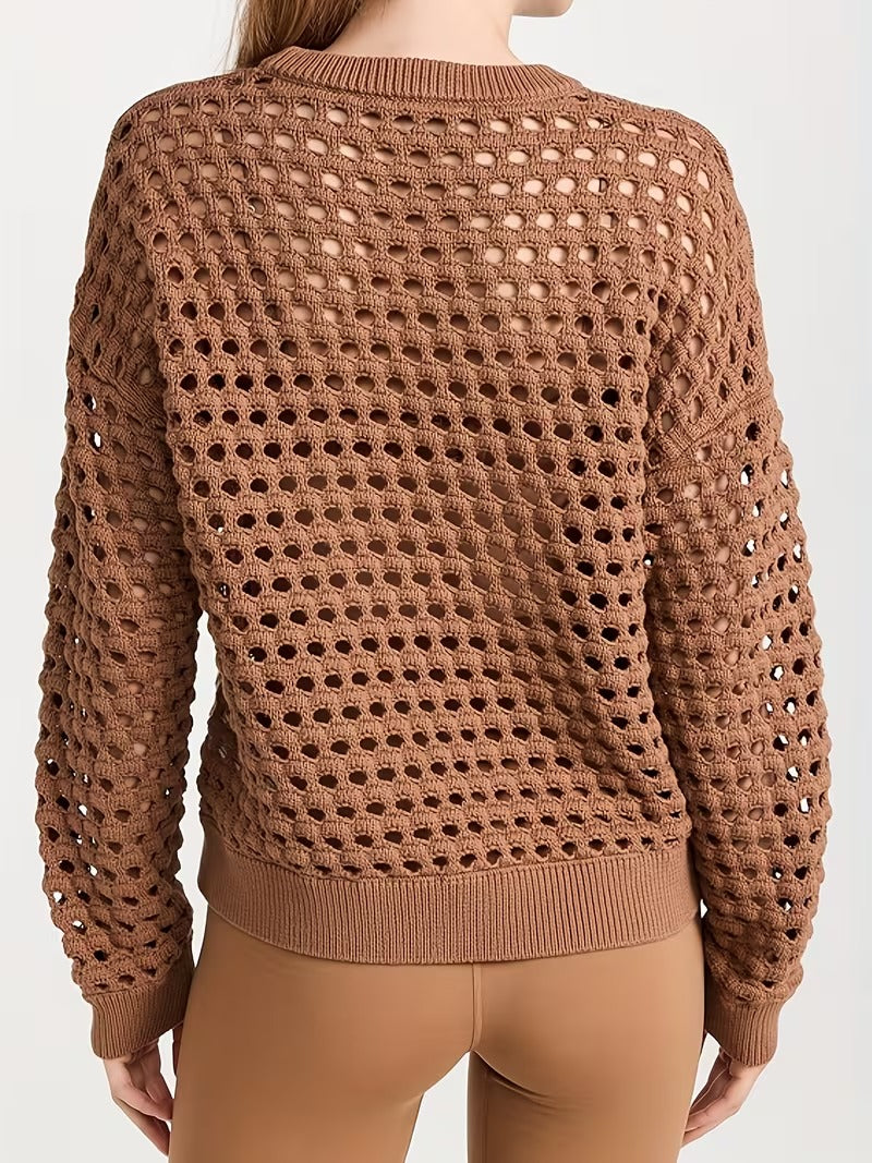 Elegant Directional Spring/Summer Round Neck Long Sleeve Hollowed-Out Triangle Texture Top( CR-15 )
