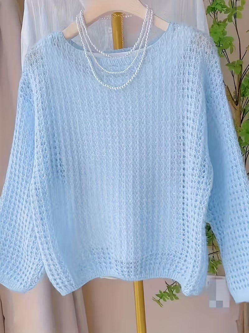 Women'S Chic Yellow Crochet Off-Shoulder Top with Long Sleeves - Lightweight Summer Blouse, Round Neck, Perfect for Casual or Stylish Outfits, Casual Chic Wear | Offshoulder Fashion | Crochet Texture ( CR-25)