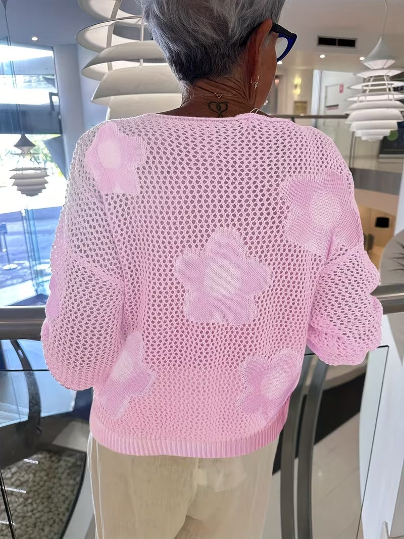 Women'S Floral Top - Lightweight, Breathable Pullover with Intricate Flower Design, Long Sleeves, Round Neck, Perfect for Spring and Summer Vacations and Casual Attire, Ladies Tops ( CR-32)
