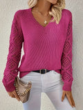 Elegant Women's V-Neck Hollow-Out Long-Sleeve Pullover( CR-10 )