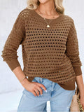 Elegant Directional Spring/Summer Round Neck Long Sleeve Hollowed-Out Triangle Texture Top D509 ( CR-28)