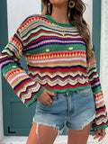 Women'S Colorful Striped Batwing Sleeve Knit Sweater - Casual Crew Neck, Long Sleeve, Loose Fit for Spring & Fall, Cute Sweaters ( CR-47)