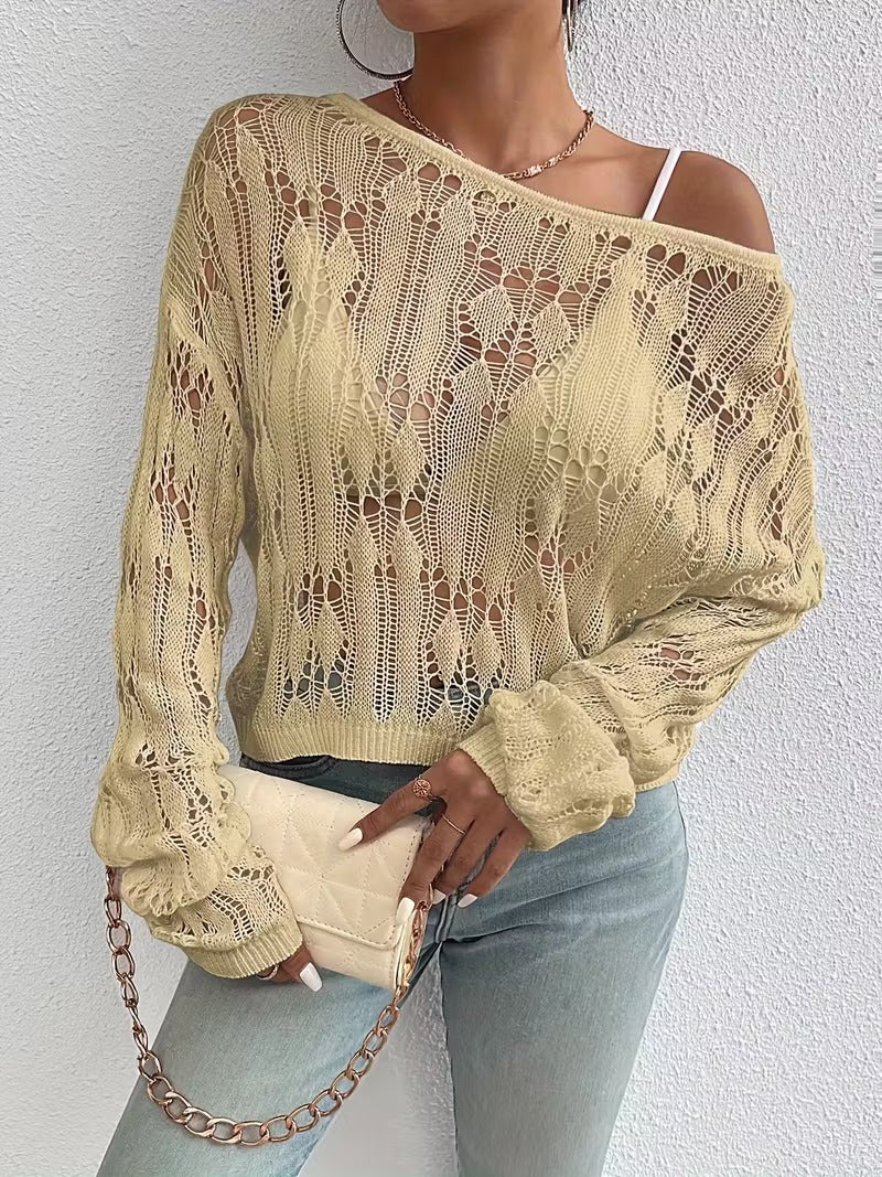 Women'S Off-Shoulder Sweater | Elegant Hollow-Out Design | Multi-Season ( CR-60)