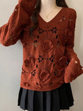 Girl Boho Style Crochet Hollow Out 3D Flower Top, Loose Outerwear for Spring Autumn, Versatile Ted Sweater, for Teenager ( CR-3 )