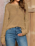 Women'S Casual White Crochet Sweater with Long Sleeves - Comfortable, Stylish, Perfect for Spring/Summer/Fall, Fall Casual Wear | Crochet Texture | Detailed Pattern ( CR-41)