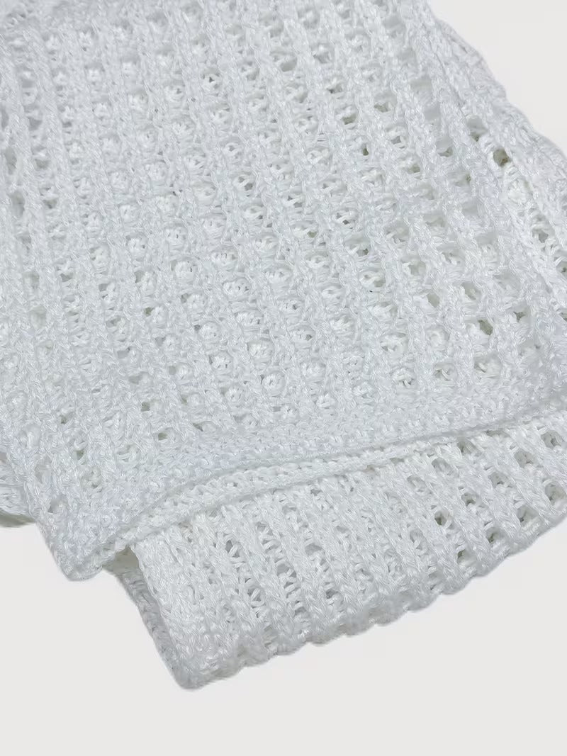 Elegant Hollow-Out Semi-Sheer Full-Sleeve Minimalist Top ( CR-19 )