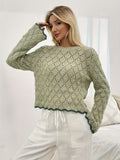 Oversized Fashionable Versatile Hollow-Out Pullover Round Neck Long Sleeve Casual Sweater, Recommend Sizing ( CR-48)