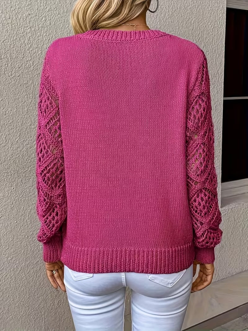 Elegant Women's V-Neck Hollow-Out Long-Sleeve Pullover( CR-10 )