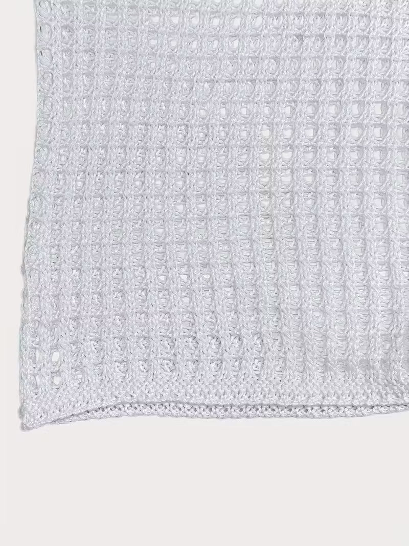 Elegant Hollow-Out Semi-Sheer Full-Sleeve Minimalist Top ( CR-19 )