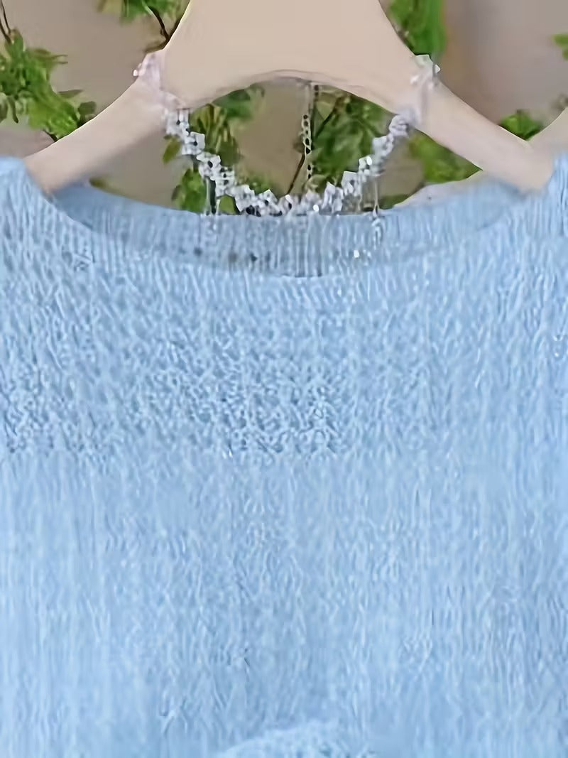 Women'S Chic Yellow Crochet Off-Shoulder Top with Long Sleeves - Lightweight Summer Blouse, Round Neck, Perfect for Casual or Stylish Outfits, Casual Chic Wear | Offshoulder Fashion | Crochet Texture ( CR-25)