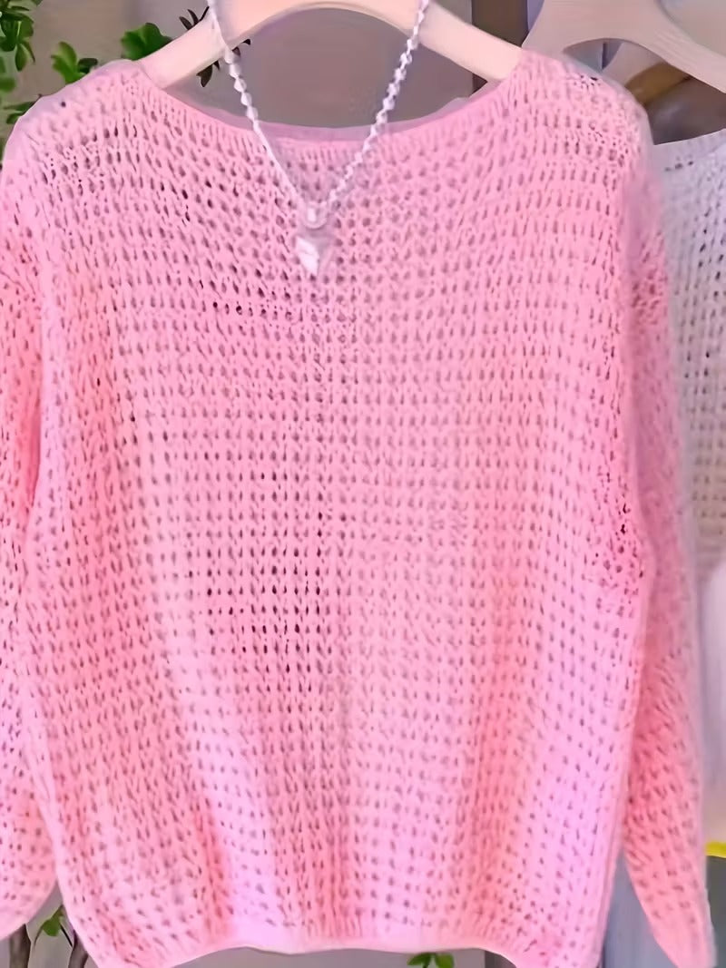 Women'S Chic Yellow Crochet Off-Shoulder Top with Long Sleeves - Lightweight Summer Blouse, Round Neck, Openwork Design, Perfect for Casual or Stylish Outfits, Casual Chic Wear | Offshoulder Fashion | Crochet Texture ( CR-24)