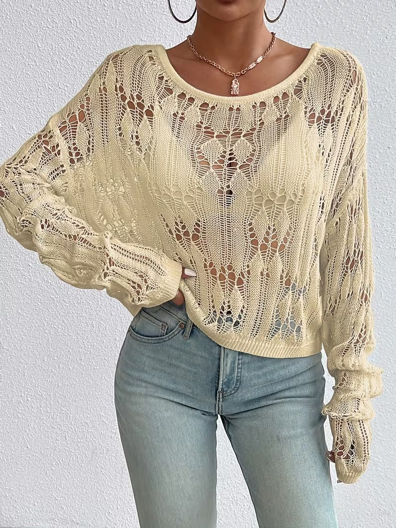 Women'S Off-Shoulder Sweater | Elegant Hollow-Out Design | Multi-Season ( CR-60)