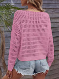 Women'S Pink Crochet Off-Shoulder Long Sleeve Top with Ruched Detail - Elegant Boat Neck, Stretchy Knit Fabric, Perfect for Spring/Summer, Casual Attire|Ruched Top|Stretchy Knit, Offshoulder Top ( CR-40)