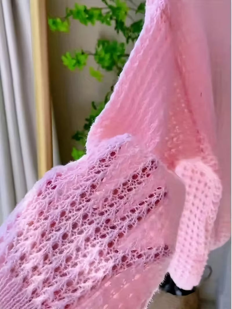 Women'S Chic Yellow Crochet Off-Shoulder Top with Long Sleeves - Lightweight Summer Blouse, Round Neck, Openwork Design, Perfect for Casual or Stylish Outfits, Casual Chic Wear | Offshoulder Fashion | Crochet Texture ( CR-24)